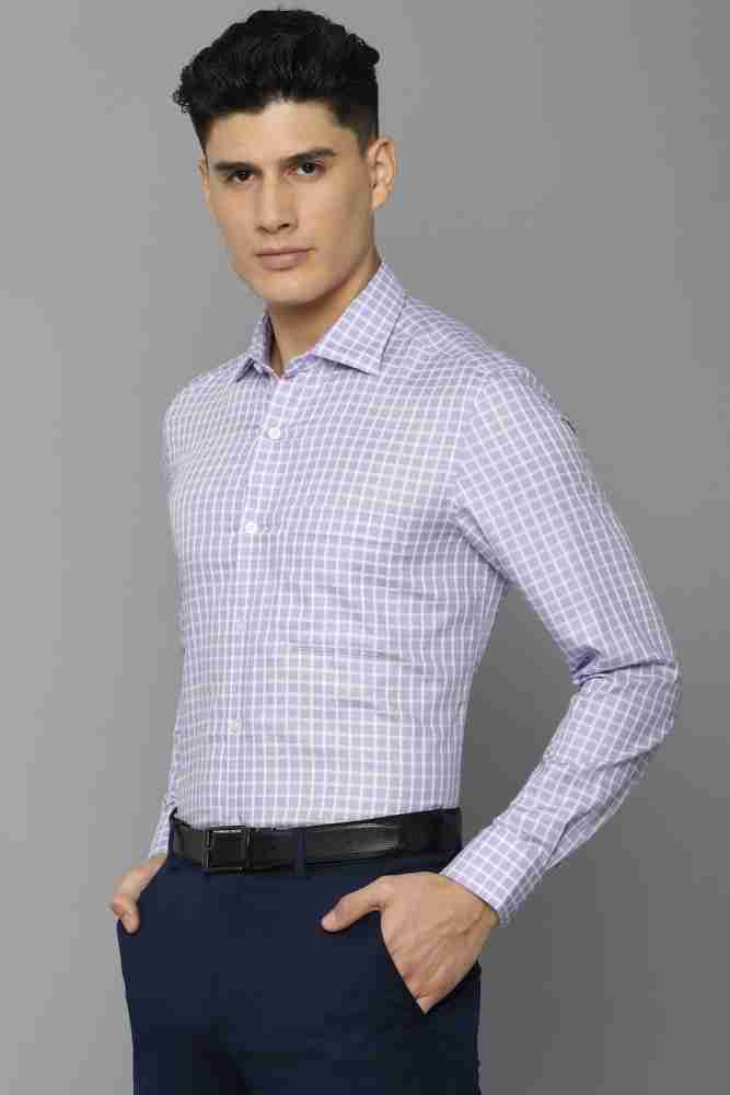 Buy Louis Philippe Men White & Purple Wrinkle Free Striped Formal