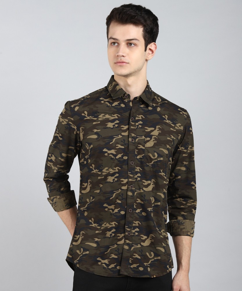 NUMERO UNO Men Military Camouflage Casual Light Green Shirt