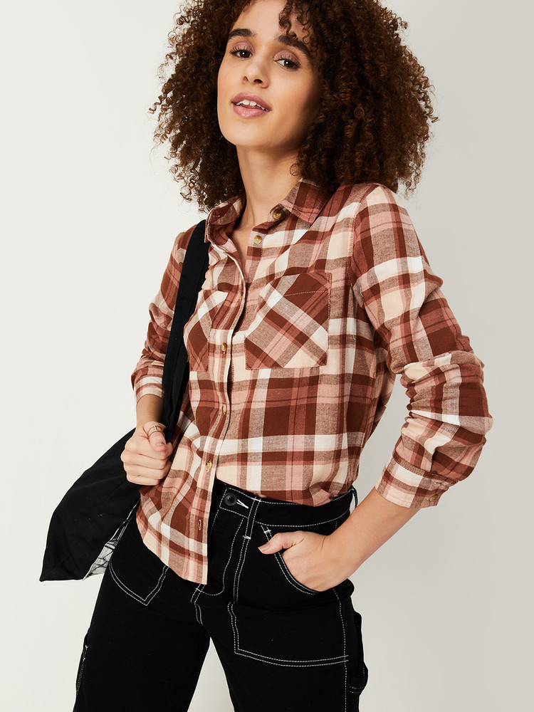 MAX Women Checkered Casual Brown Shirt - Buy MAX Women Checkered Casual Brown  Shirt Online at Best Prices in India | Flipkart.com