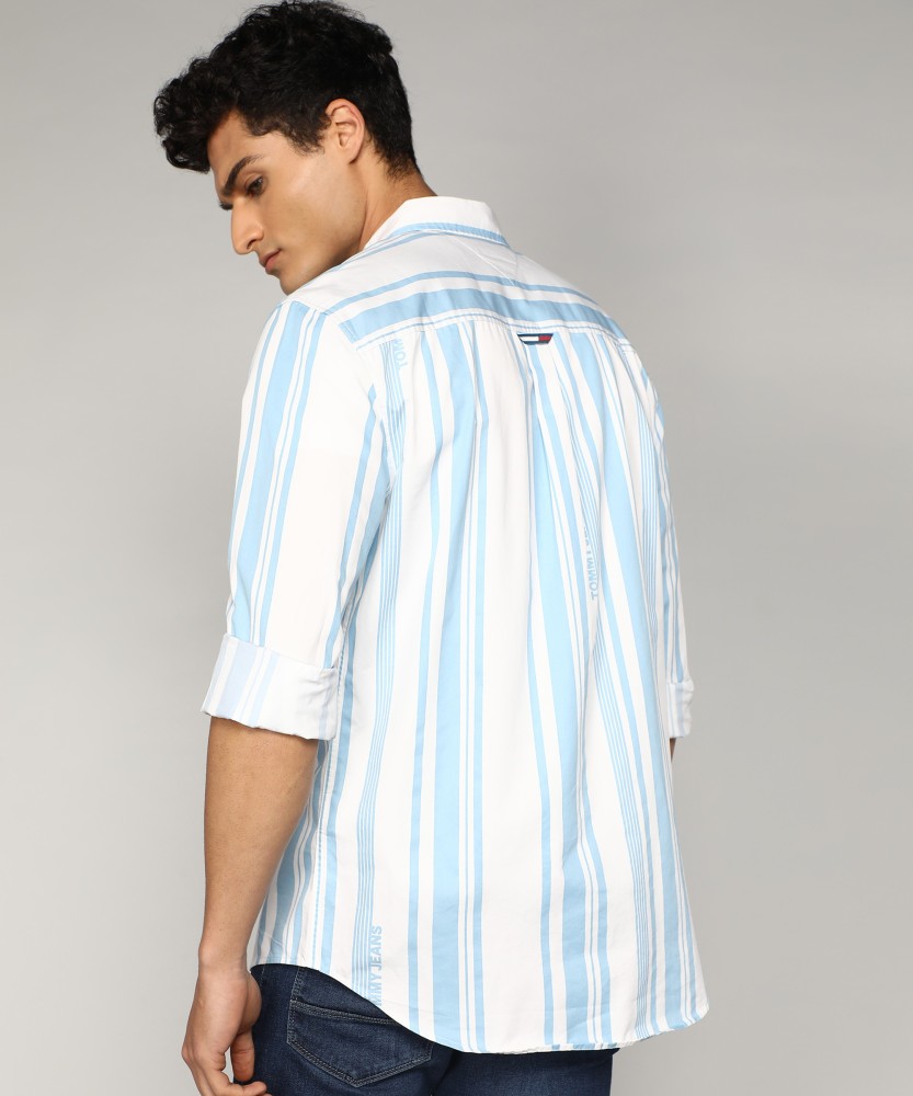 blue striped tommy hilfiger shirt