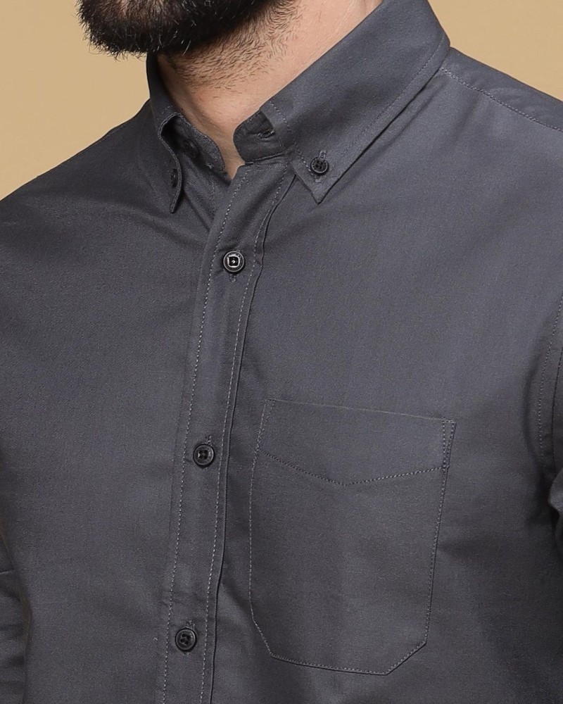 Mens grey button store down dress shirt