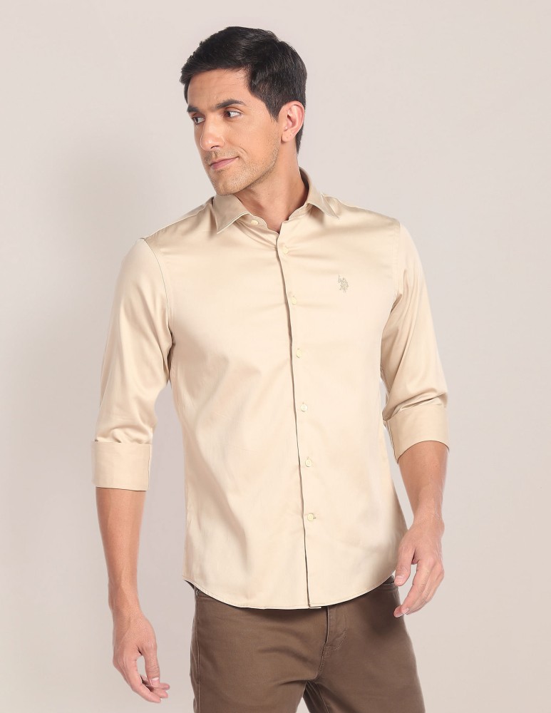 U.S. POLO ASSN. Men Solid Casual Beige Shirt - Buy U.S. POLO ASSN