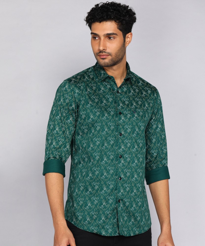 Allen Solly Men Printed Formal Dark Green White Yellow Shirt