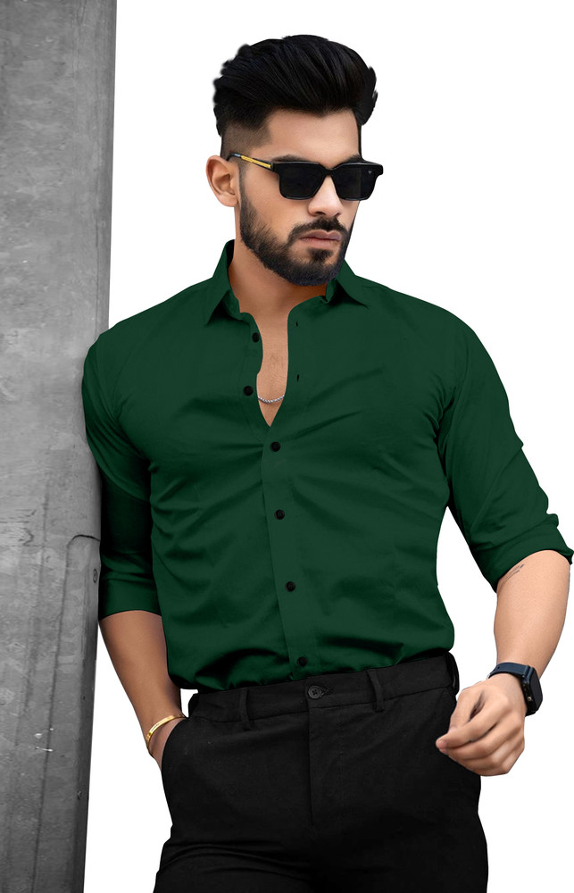 SOLSTICE Men Solid Formal Dark Green Shirt Buy SOLSTICE Men
