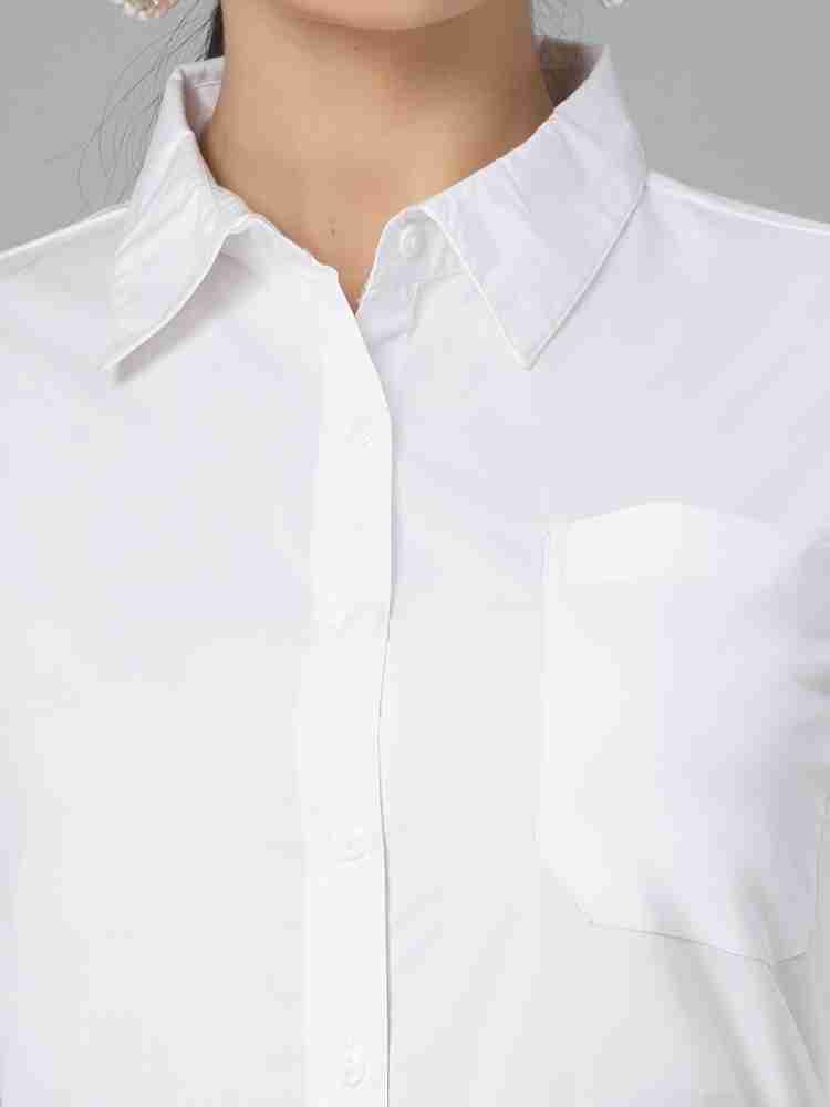 Buy Style Quotient Women Solid White Cotton Smart Casual Oversized Shirt  online