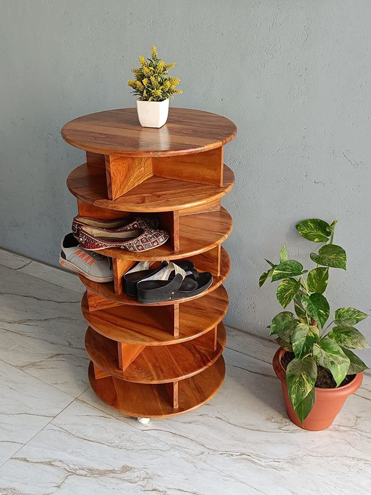 WOODSTAGE Solid Sheesham Wood Round Shape 20 Pairs Shoe Rack with Wheels Solid Wood Shoe Rack Price in India Buy WOODSTAGE Solid Sheesham Wood Round Shape 20 Pairs Shoe Rack with