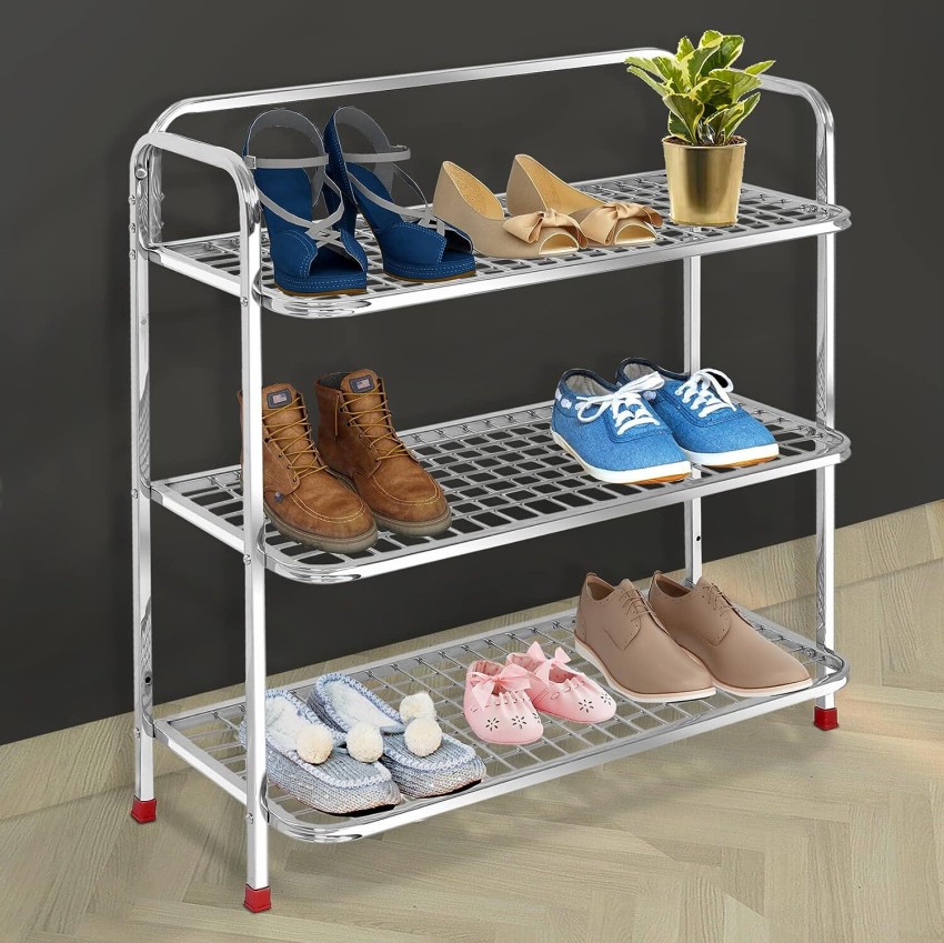 Plantex GI Metal Shoe Rack/Shoe Stand/Storage Organizer - 4 Big Shelves -  Stand (Black)