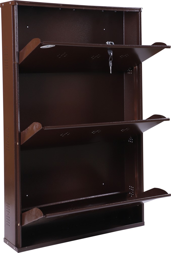 Metal Powder Coated 03 Door Wall Mounted Shoe Rack (Brown - 41 X 20 X 6  Inch)