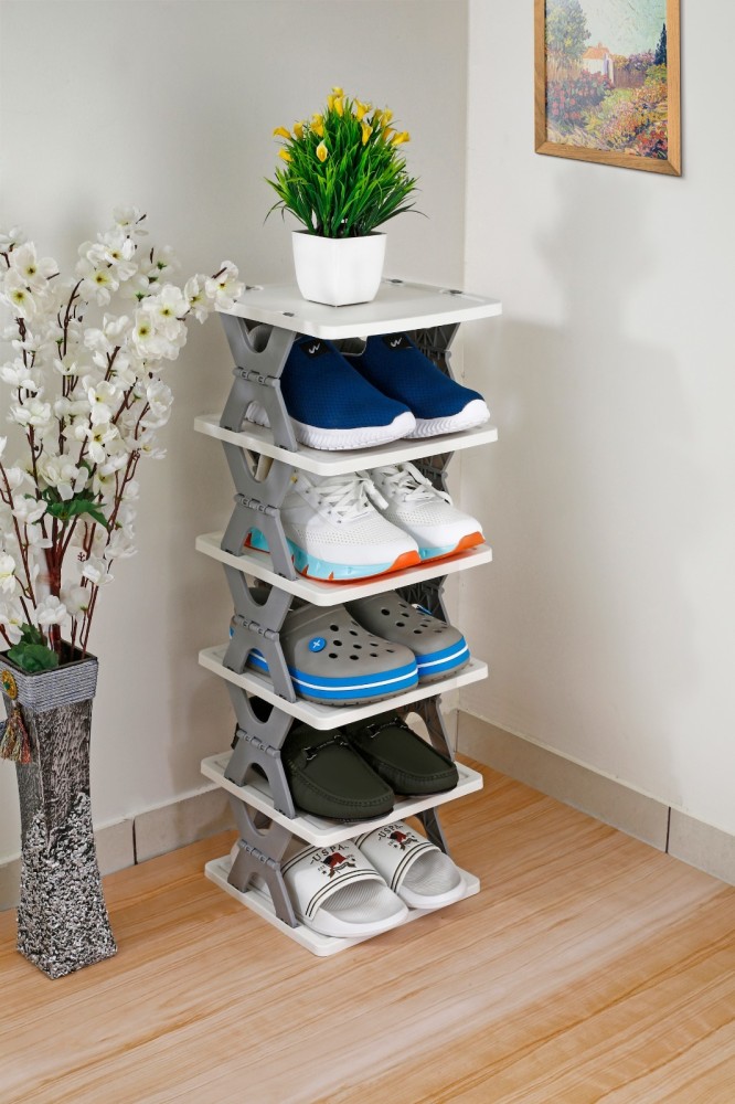 3-Tier White Folding Shoe Rack