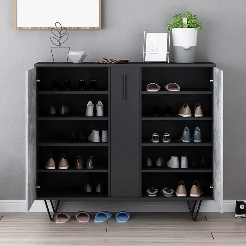 NG Decor Shoe Cabinet Grey Black Shoe Organizer with Doors Shelves Drawer in Small Engineered Wood Shoe Rack Price in India Buy NG Decor Shoe Cabinet Grey Black Shoe