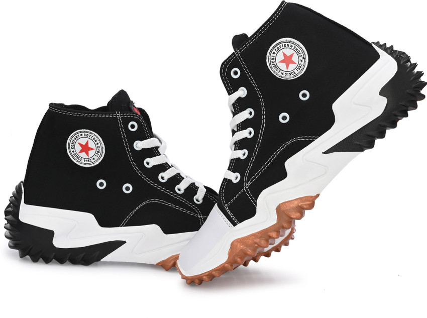 WAAN Casual Premium Ankle Length Black Denim Boots Canvas Shoes