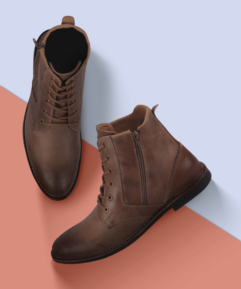 Mens leather zip store boots