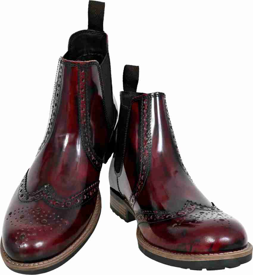 Burgundy brogue chelsea outlet boots