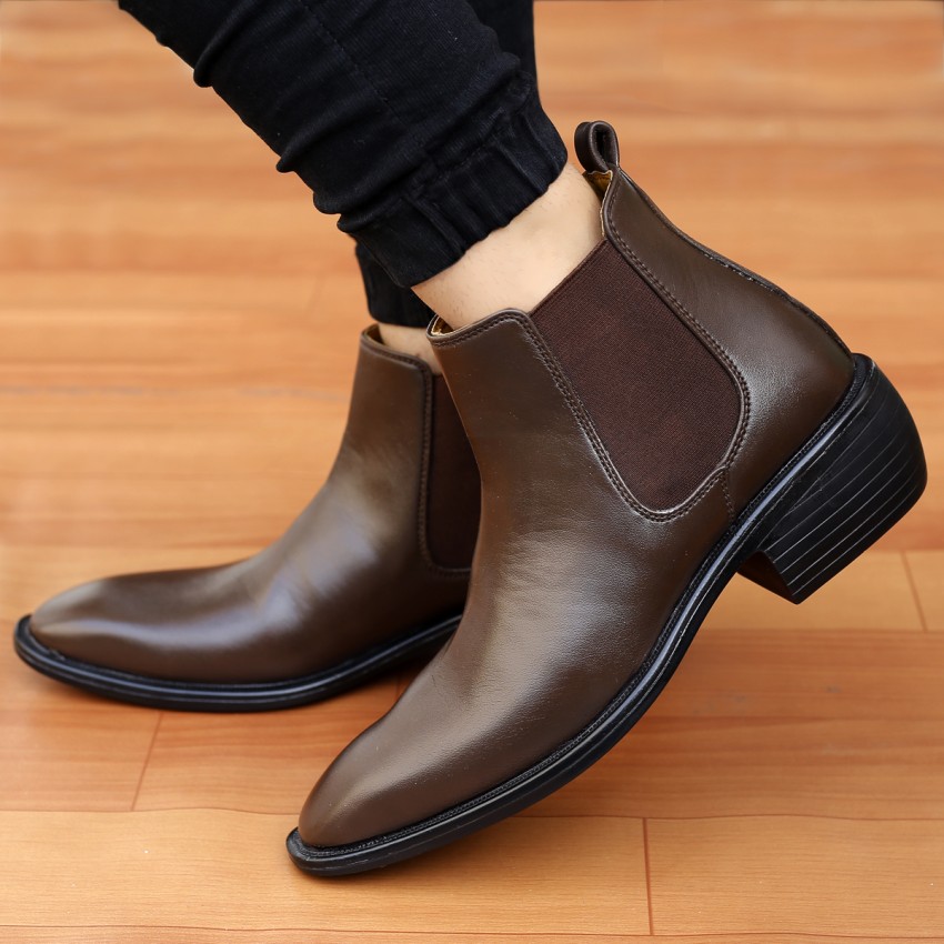 Mens faux leather chelsea boots best sale