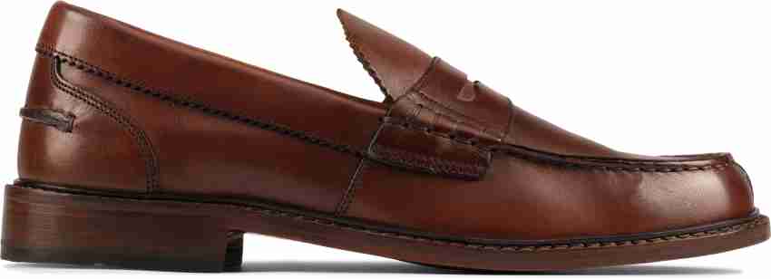 CLARKS Oliver Penny Dark Tan Lea Boat Shoes For Men - Buy
