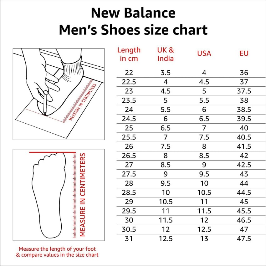 New balance men's outlet shoe size chart