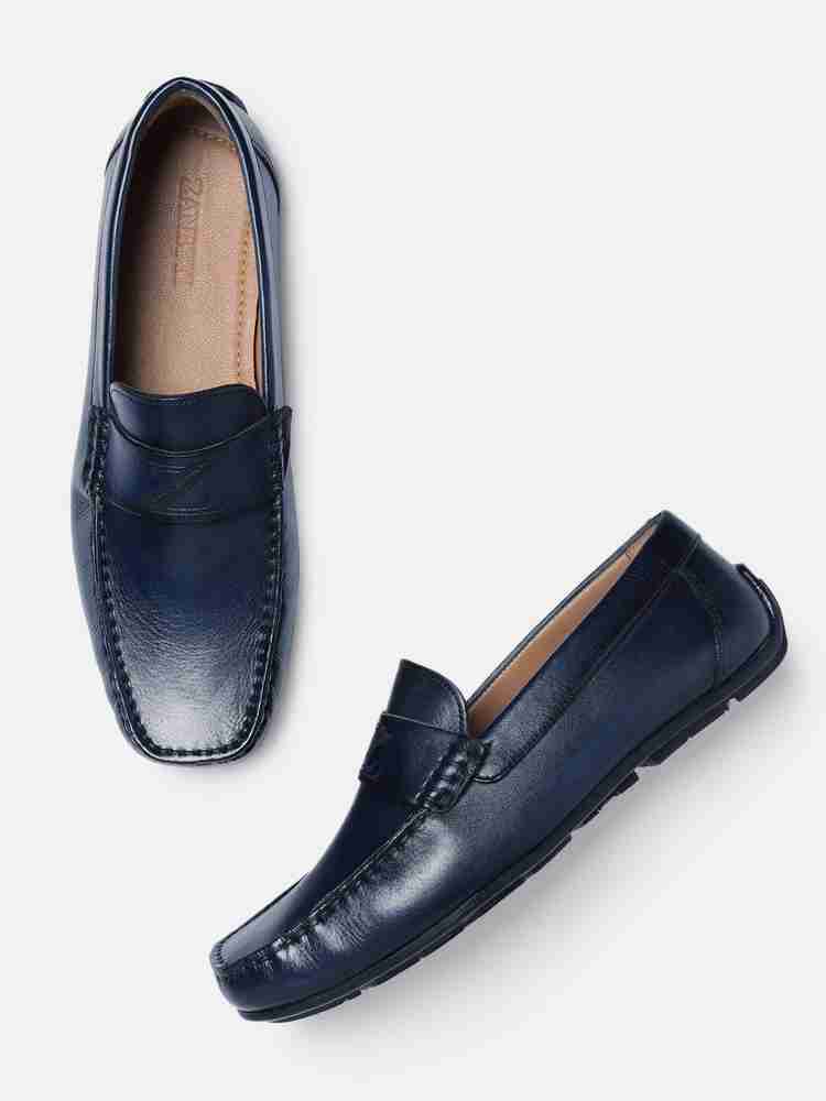 Mens navy leather loafers clearance