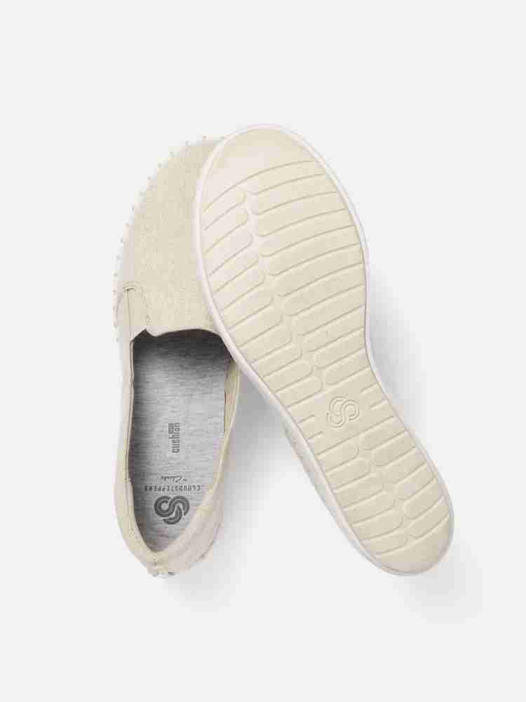 CLARKS Clarks Women Beige Sheen Effect Slip On Sneakers Canvas