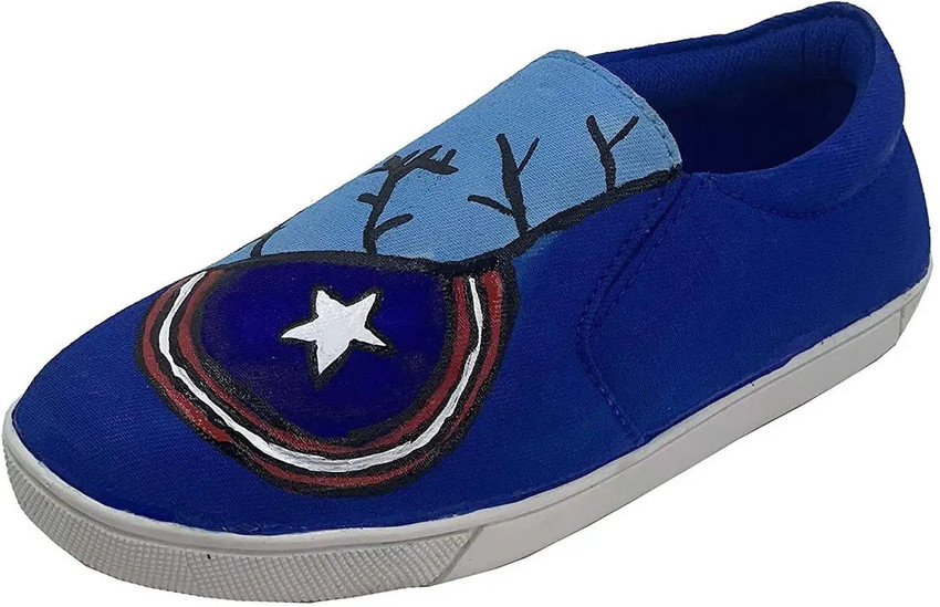 FEET ME UP Captain America hand Brush Painted Slip On Sneakers For
