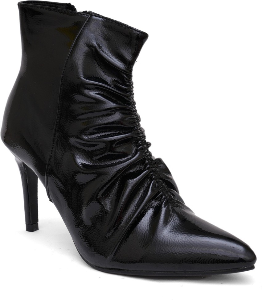 Shuz Touch Solid Glossy Pencil Heel Boots Black Boots For Women Buy Shuz Touch Solid Glossy Pencil Heel Boots Black Boots For Women Online at Best Price Shop