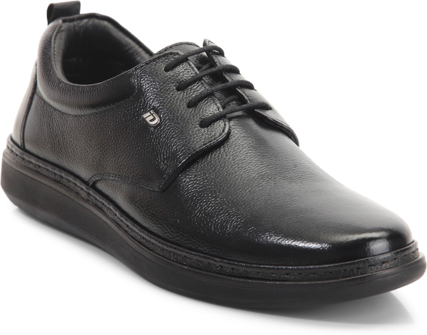 iD Leather Black Lace Up Semi Formal Shoes For Men