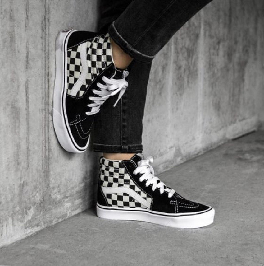 black checkered high top vans