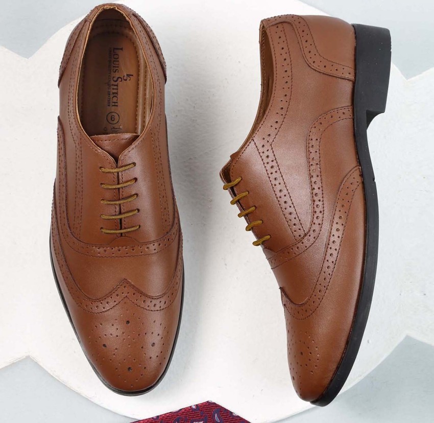 LOUIS STITCH Tan Brogue Italian Leather Shoes for Men (Czech_RK