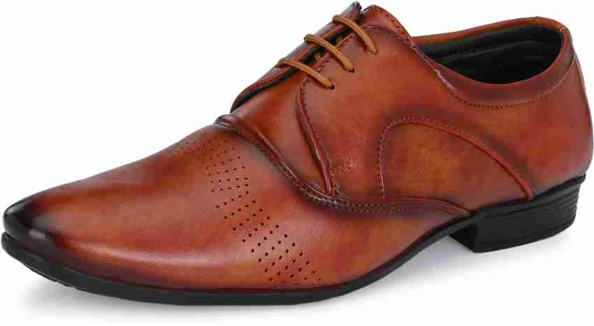 Shoe Island Premium Leather Tan Brown Derby Lace Up Party Ethnic