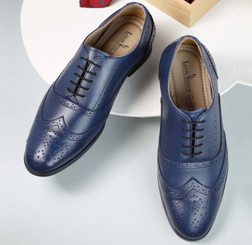 LOUIS STITCH Blue Brogue Italian Leather Shoes for Men (Czech_RK
