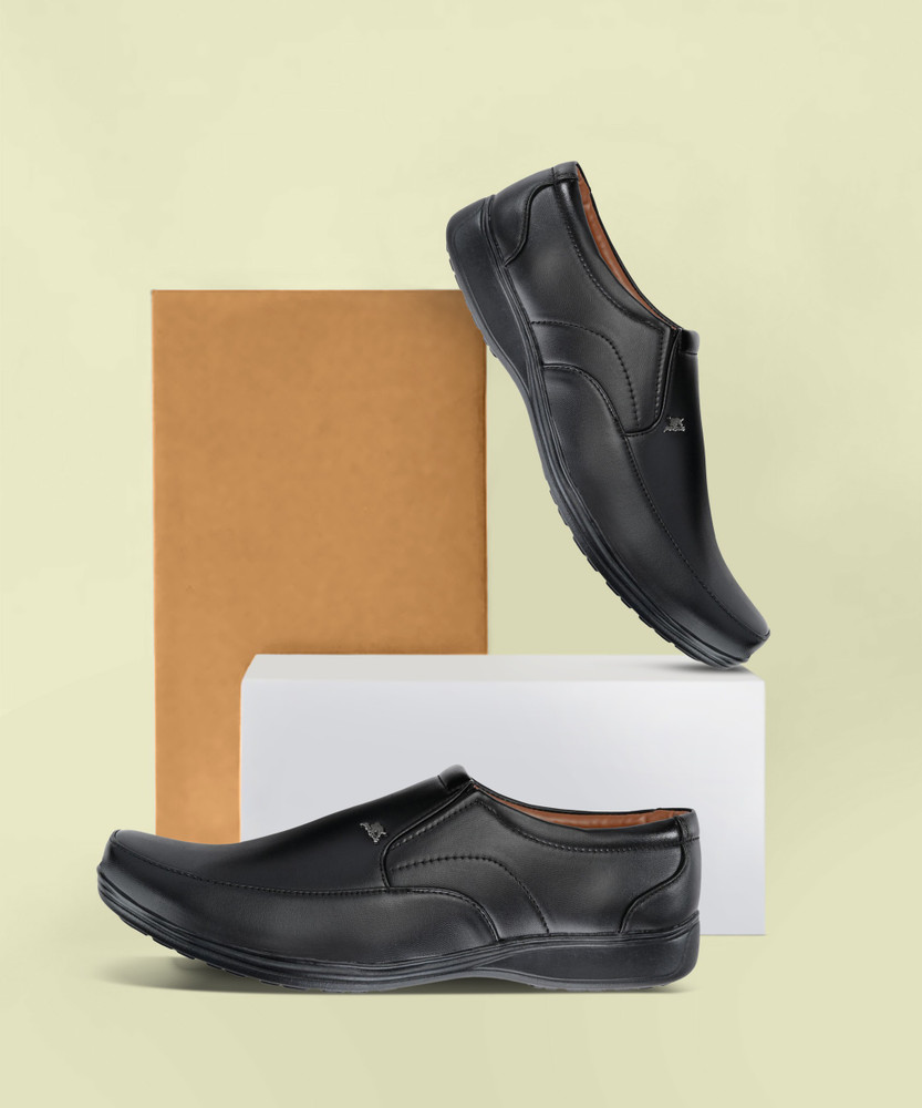 Stylelure Synthetic Leather Black Formal Shoes Slip On For Men