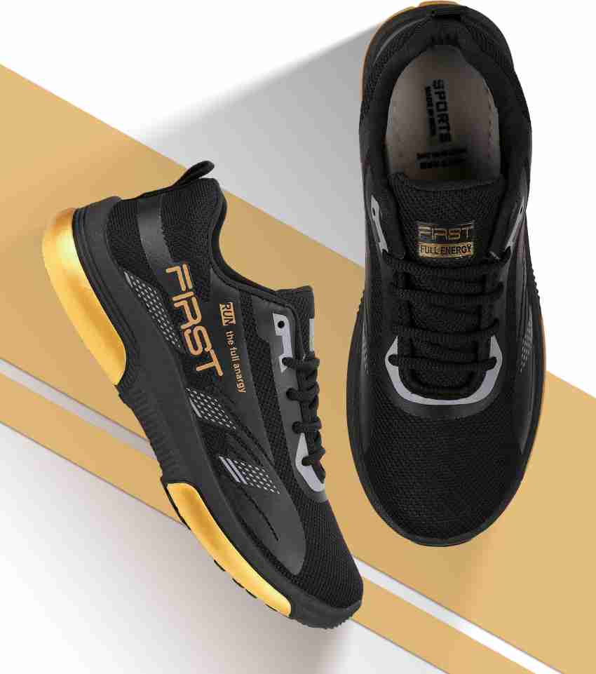 Mens black and deals gold running shoes