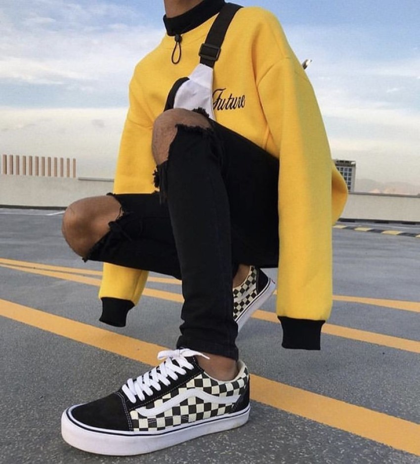 Black dress with outlet checkered vans