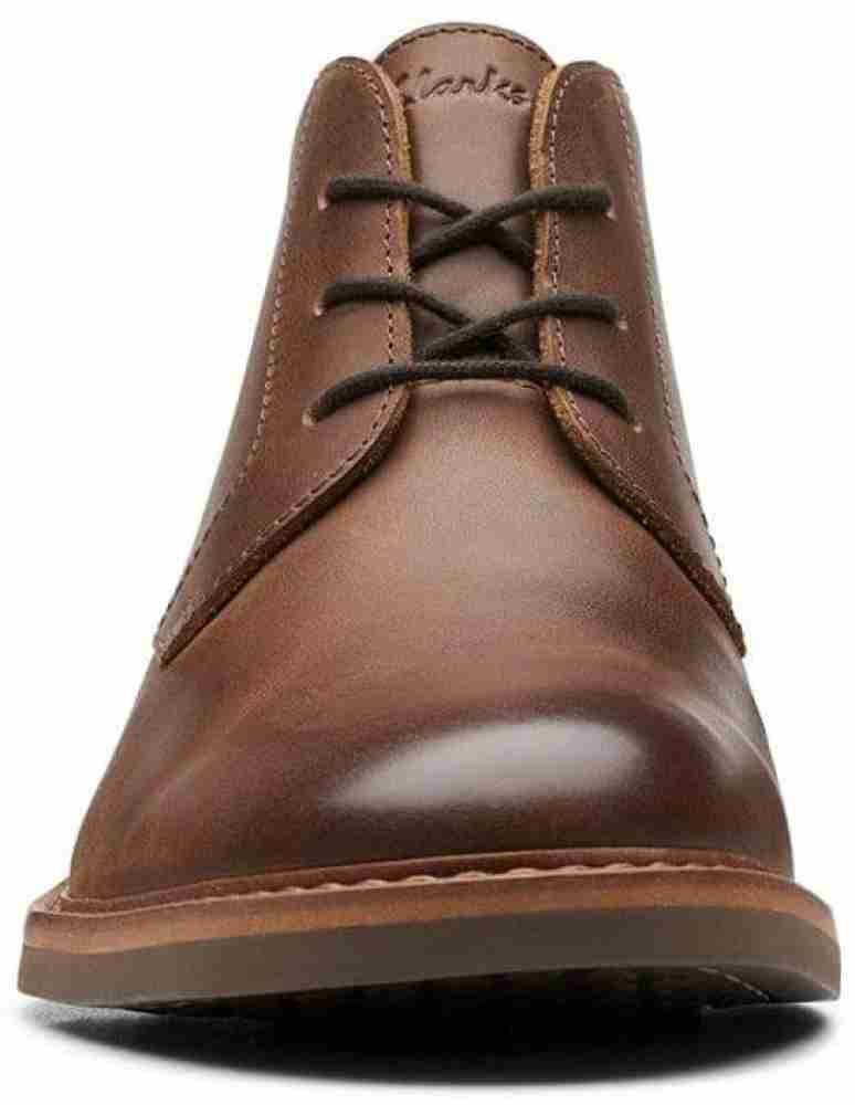 Dark tan leather clarks best sale