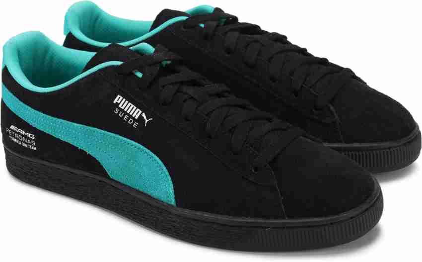 Puma suede black electric sales green