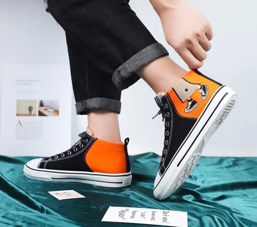 Orange and black high online tops