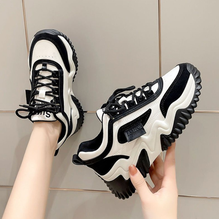Ifah Korean Hot Sale PU Thick Sole Shoes Running Chunky Sneakers for Outdoor Ladies Casuals For Women