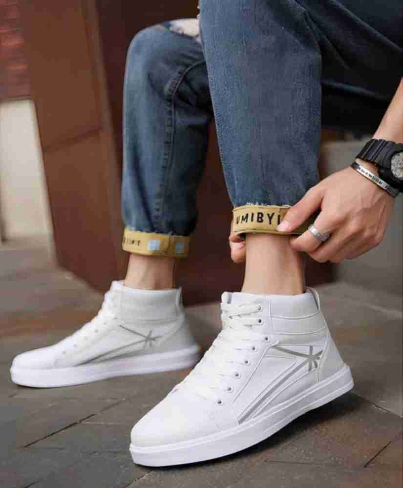 High ankle white hot sale sneakers for mens