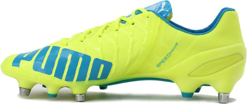 PUMA evoSPEED 1.4 Mixed Football Shoes For Men Buy safety yellow atomic blue whit Color PUMA evoSPEED 1.4 Mixed Football Shoes For Men Online at Best Price Shop Online for Footwears in