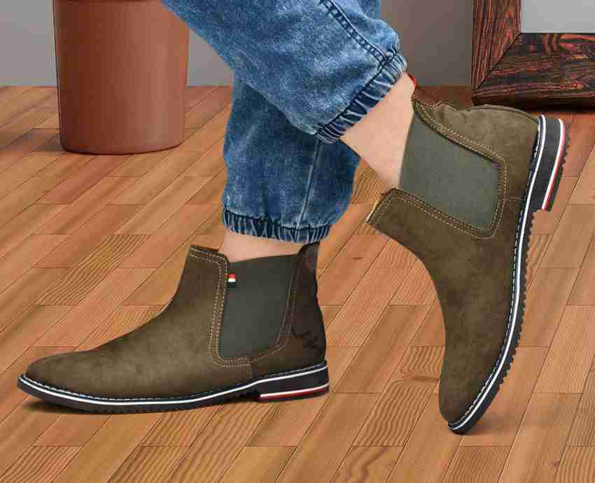 Green suede deals chelsea boots mens