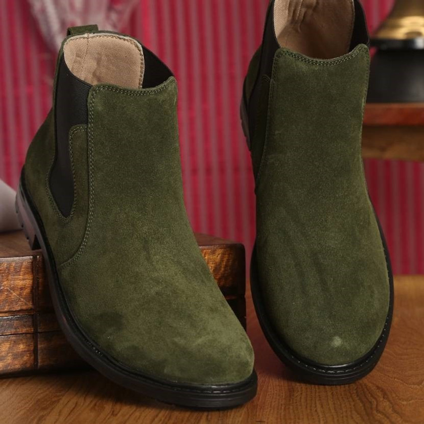 Vijmha Green Italian Suede Leather Chelsea Boots Boots For Men