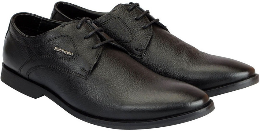 HUSH PUPPIES Hush Puppies Black Leather Shoes For Men Derby For