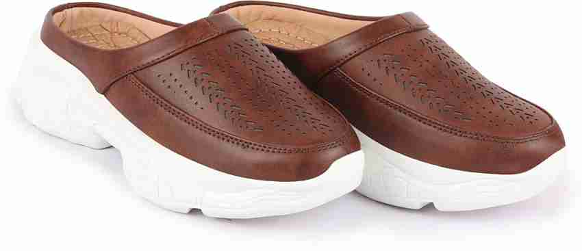 FAUSTO Laser Cut Design Stitched Back Open Slip On Mules Shoes