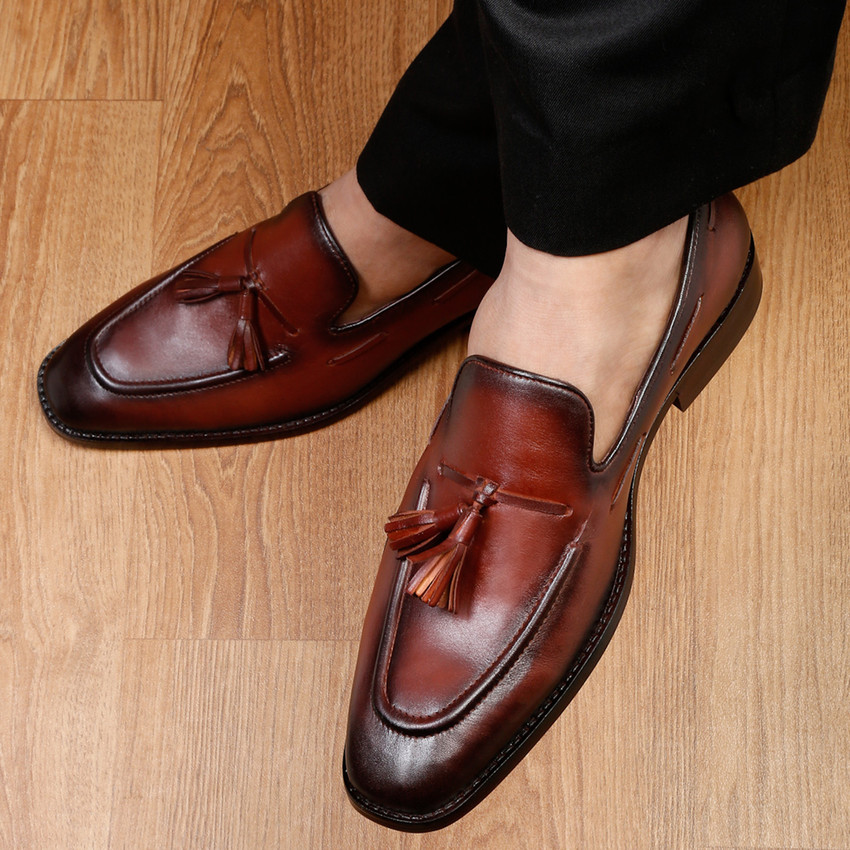 LOUIS STITCH Men s Tan Premium Italian Leather Moccasin Tassel Loafer Shoes Loafers For Men