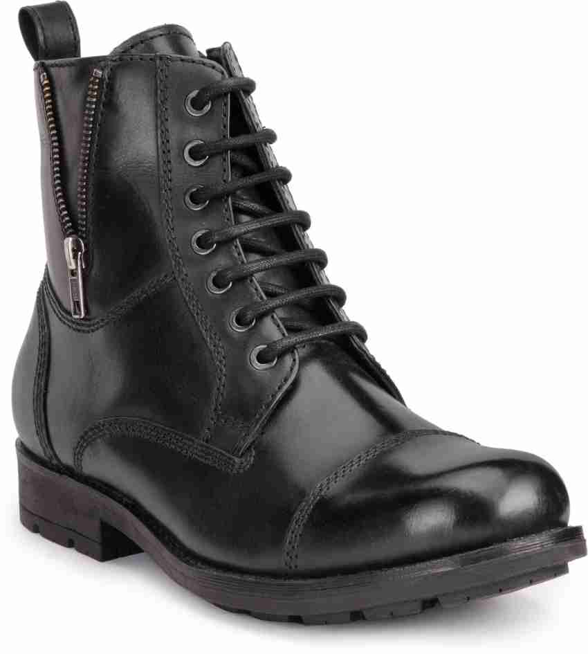 Black leather best sale trainer boots