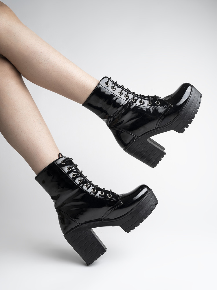 SHOETOPIA Lace Up Block Heeled Western Black Boots For Girls Boots For Women Buy SHOETOPIA Lace Up Block Heeled Western Black Boots For Girls Boots For Women Online at Best Price
