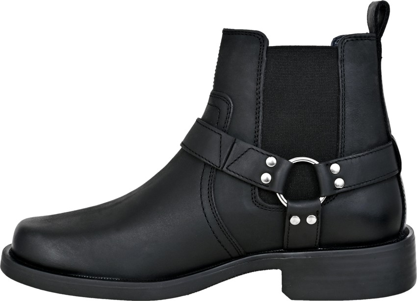 Mens black cheap biker boots