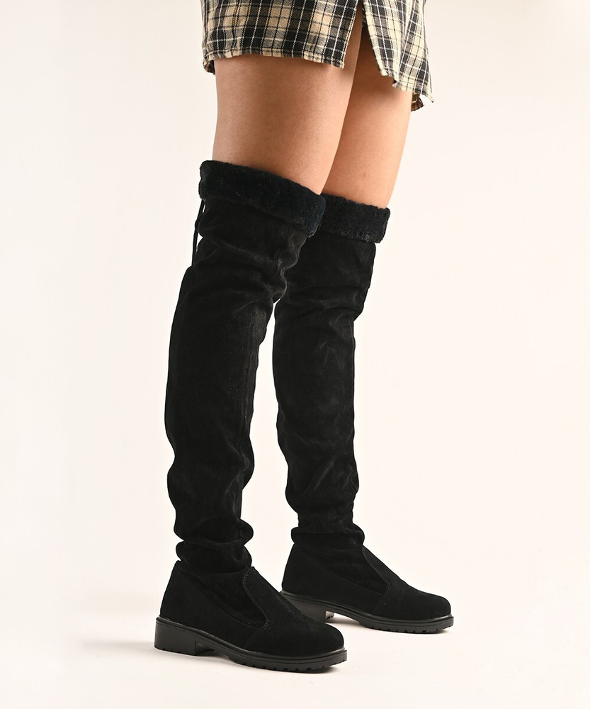 Street Style Store Fur on top over the knee boots Boots For Women