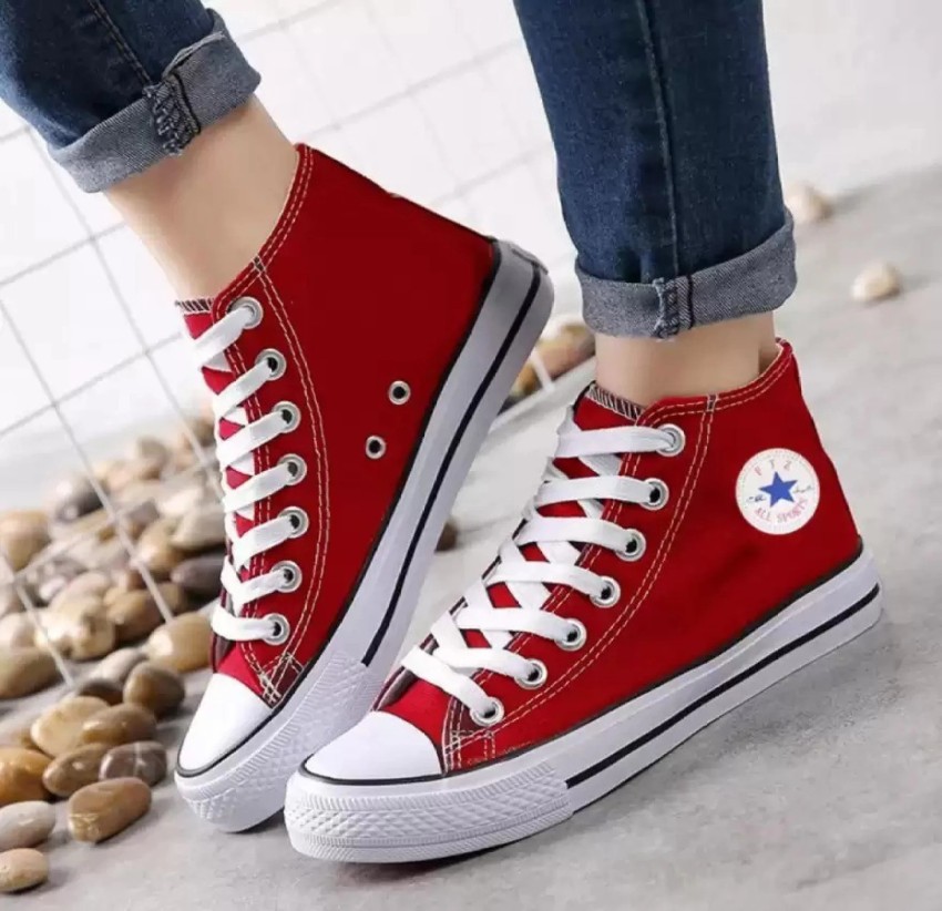 Red high hot sale ankle sneakers