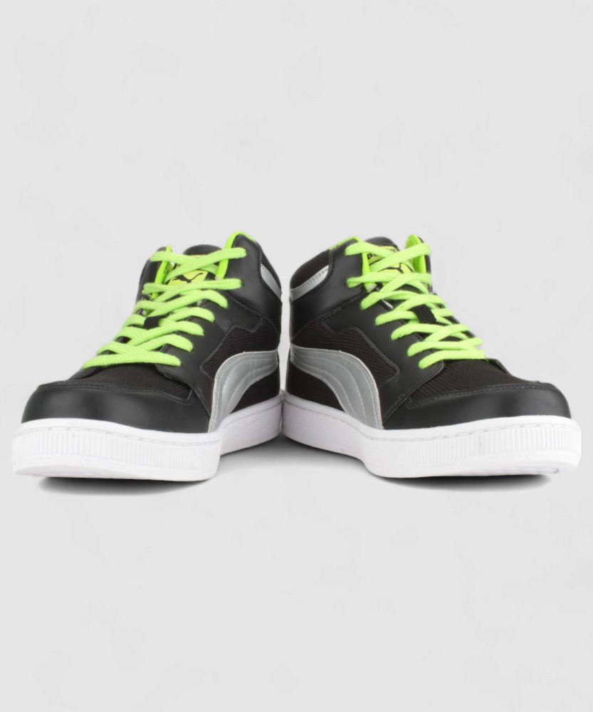 PUMA Rebound Mid Lite DP High Ankle Sneakers For Men Buy Black Lime Punch Puma Silver Color PUMA Rebound Mid Lite DP High Ankle Sneakers For Men Online at Best Price