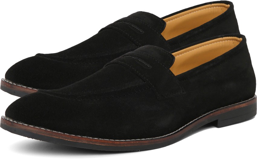 Louis Stitch Loafers And Moccasins : Buy Louis Stitch Italian Moccasins  Black Suede Plain Loafers for Men Online